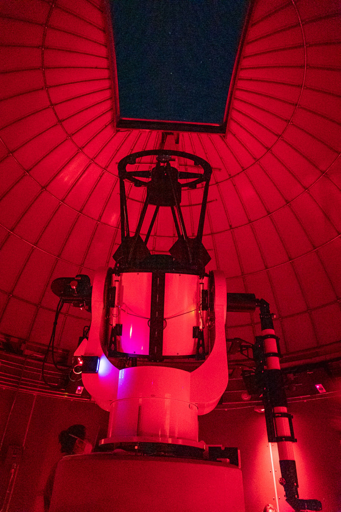 Telescope at Rancho Mirage Observatory. Stars can be seen through window at top.