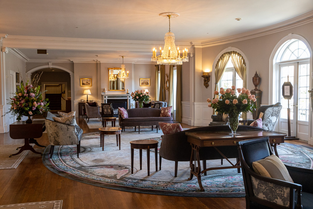 Enjoy the lobby of the Williamsburg Inn on your spring visit to Colonial Williamsburg