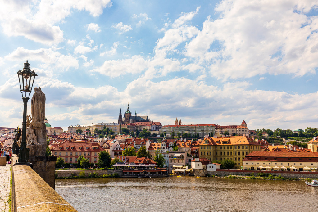View of Prague Castle from the Charles Bridge in Prague, Czech Republic