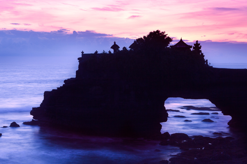 Sunset at a temple in Bali