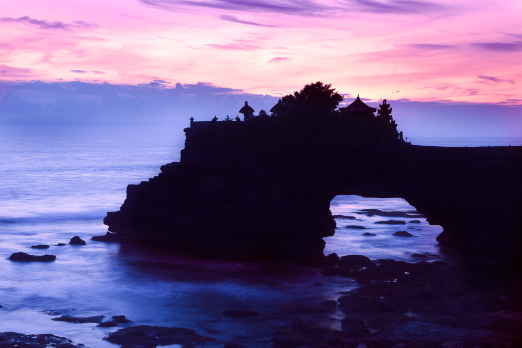 Pura Bata Bolong is located near Tanah Lot, on the Indian Ocean, in Bali, Indonesia.