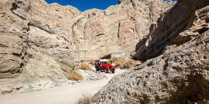 Photo of Red Jeep in the San Andreas Fault Zone in Indio, California