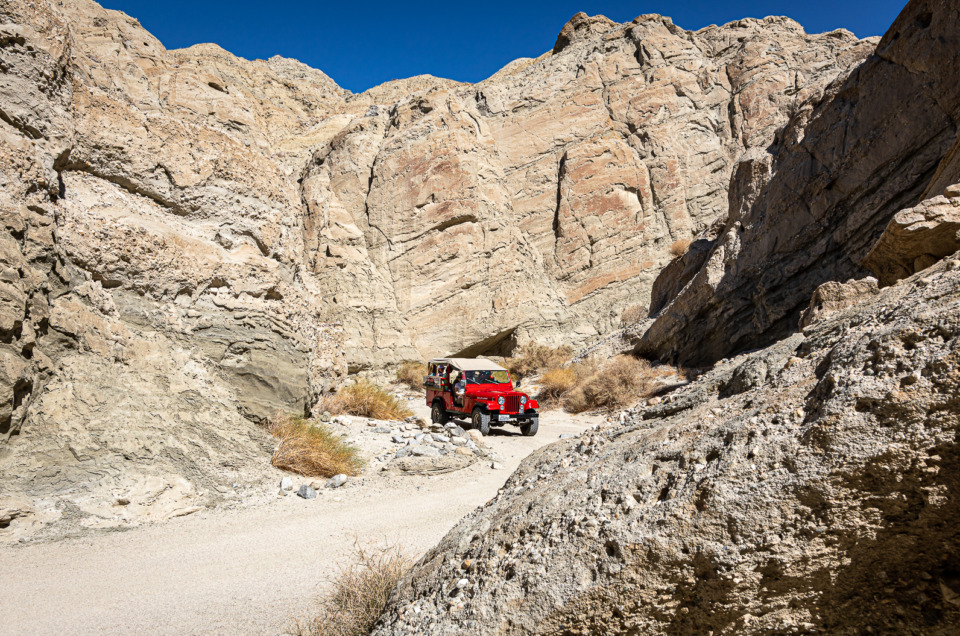 Photo of Red Jeep in the San Andreas Fault Zone in Indio, California